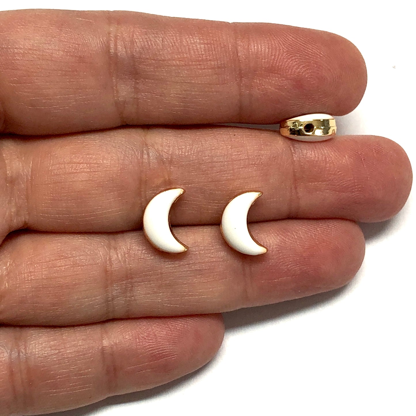 Gold Plated Double Sided Enamel Moon - White