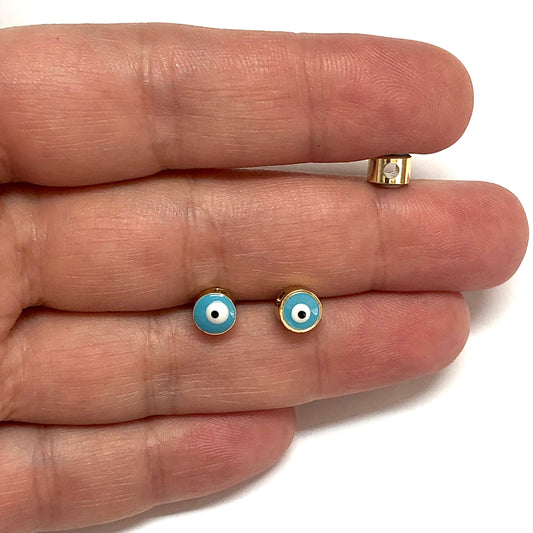 Vergoldete verputzte Evil-Eye-Perlen 6 mm - Blau 