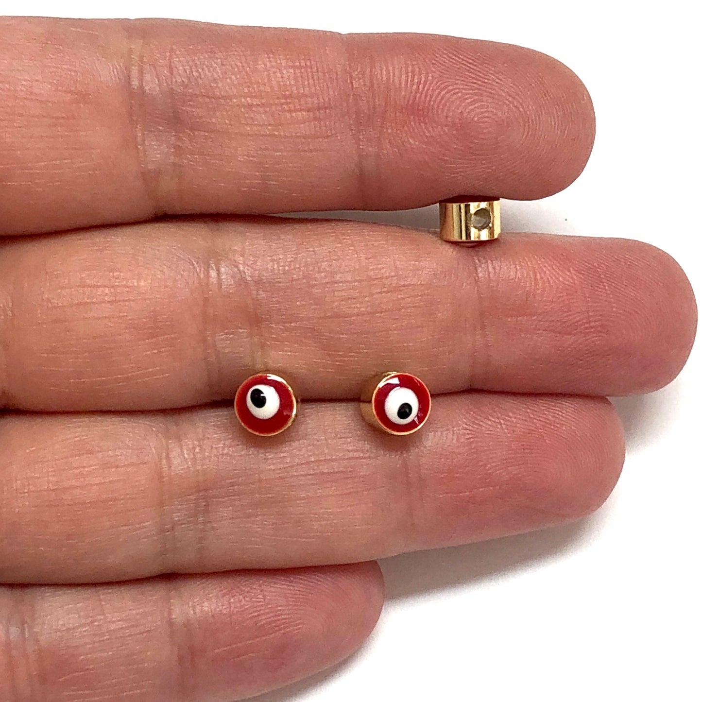 Gold Plated Plastered Evil Eye Beads 6mm - Red 