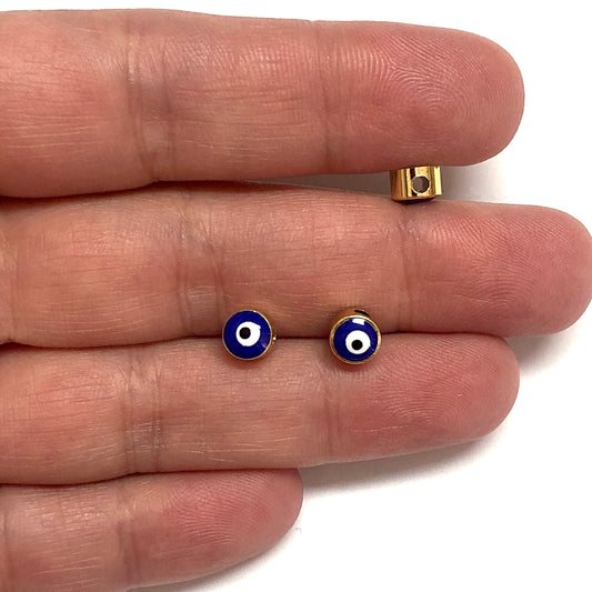 Vergoldete, verputzte Böse-Augen-Perlen 6 mm - Marineblau 