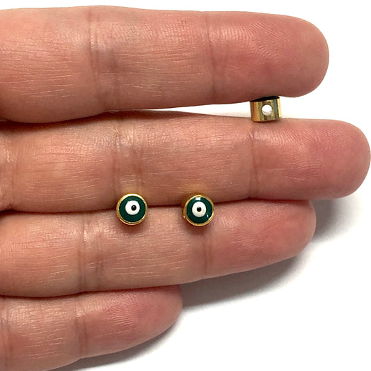 Gold Plated Plastered Evil Eye Beads 6mm - Green 