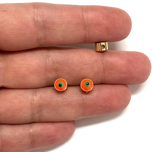 Gold Plated Evil Eye Beads 6mm - Neon Orange 