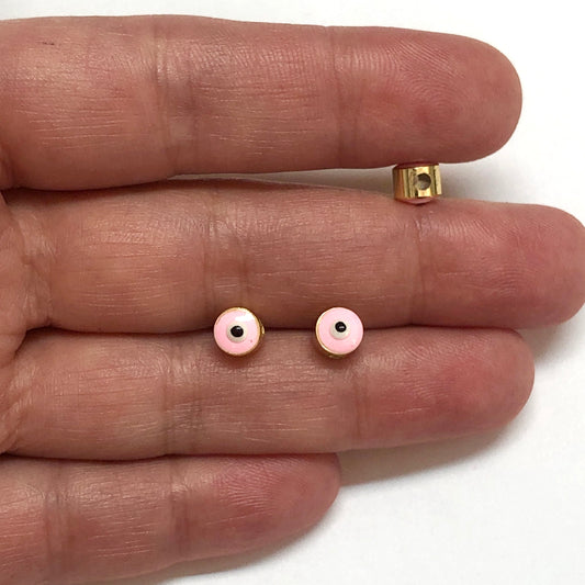 Gold Plated Plastered Evil Eye Beads 6mm - Light Pink 