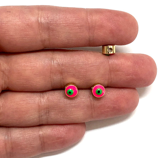 Vergoldete Evil Eye Beads 6mm - Neon Pink 