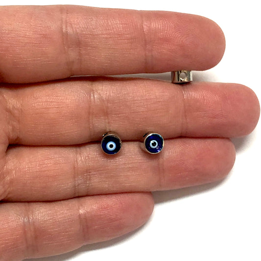 Rhodium Plated Plastered Evil Eye Beads 6mm - Parlement Blue