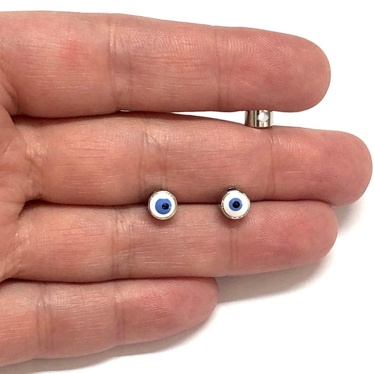 Rodyum Kaplama Sıvama Nazar Boncuk 6mm - Beyaz