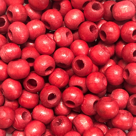 8mm Wide Hole Wooden Beads - 5 -Red