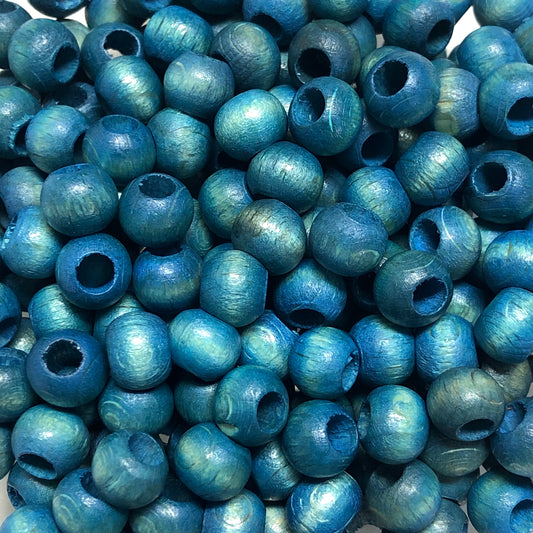 8mm Wide Hole Wooden Beads - 7- Turquoise