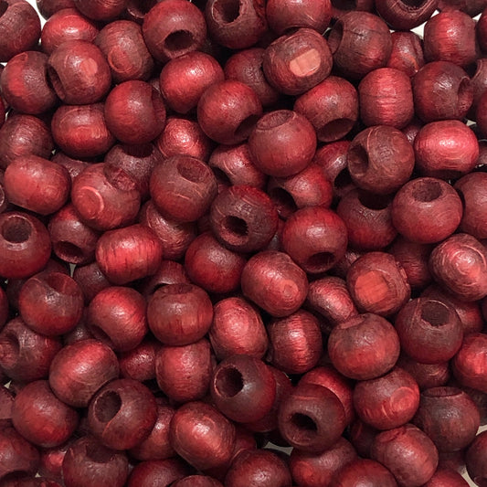 8mm Geniş Delikli Ahşap Boncuk - 23 - Bordo