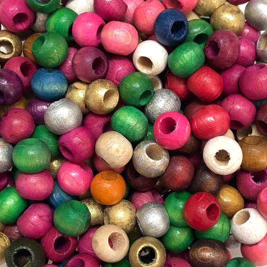 8mm Geniş Delikli Ahşap Boncuk - 28 - Mix