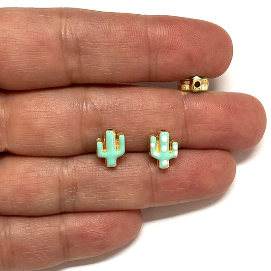 Gold Plated Enamel Pointed Cactus - Mint