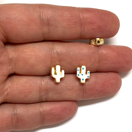 Gold Plated Enamel Pointed Cactus - White