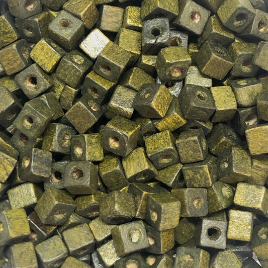 5x5mm Cube Wooden Bead 9 - Khaki Green