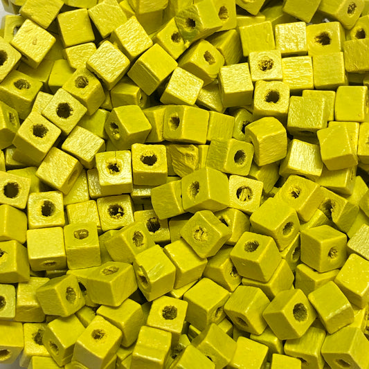 5x5mm Cube Wooden Beads 2 - Neon Yellow
