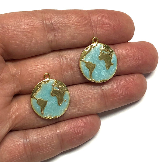 Gold Plated Enameled Earth Pendant - Mint