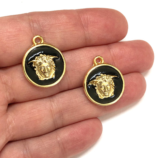 Gold Plated Enameled Medusa Locket - Turquoise