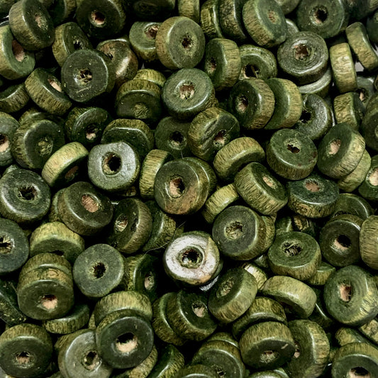 8mm Rondel Wood Bead 1 - Khaki Green