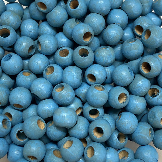 8mm Wide Hole Wooden Bead - 17 - Blue
