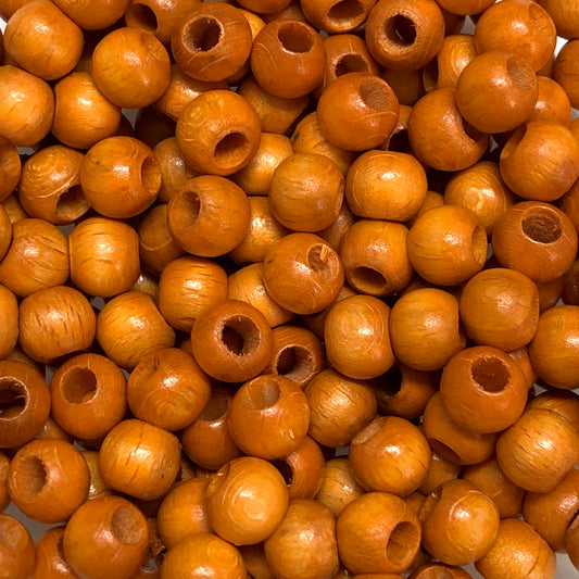 8mm Wide Hole Wooden Beads - 15 - Orange