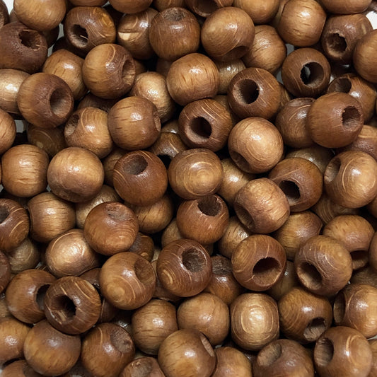 8mm Wide Hole Wooden Beads - 12 - Light Brown