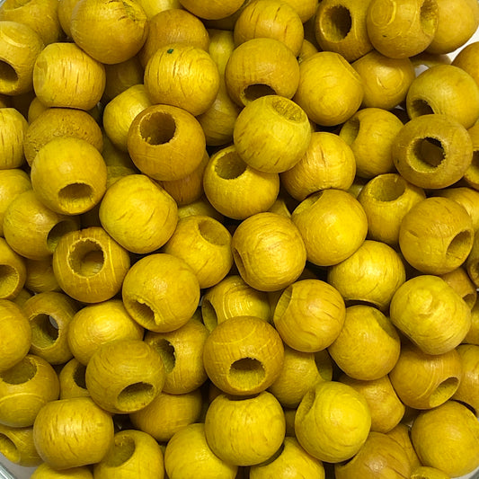 10mm Wide Hole Wooden Beads Yellow-2