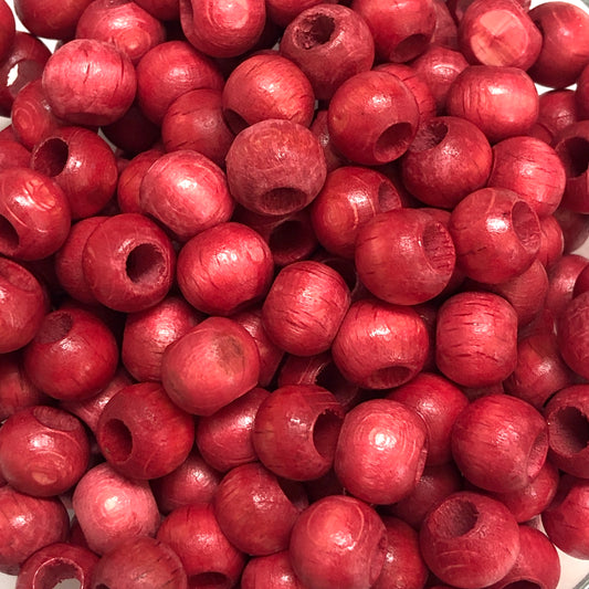 10mm Wide Hole Wooden Beads Red -3