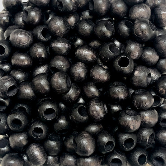 10mm Wide Hole Wooden Beads Black-5