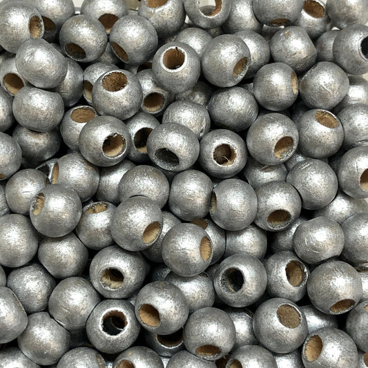 10mm Wide Hole Wooden Beads Silver Color-10