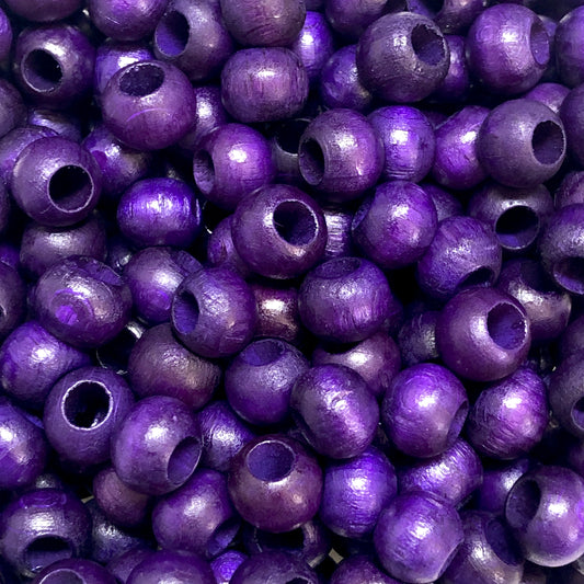 10mm Wide Hole Wooden Bead Purple-11