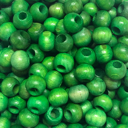 10mm Wide Hole Wooden Beads Green-12