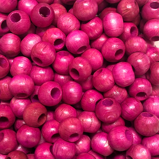 10mm Wide Hole Wooden Beads Pink-13