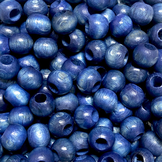10mm Wide Hole Wooden Bead Navy Blue-14