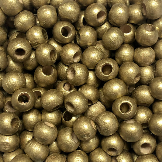 10mm Wide Hole Wooden Beads Gold Color-15
