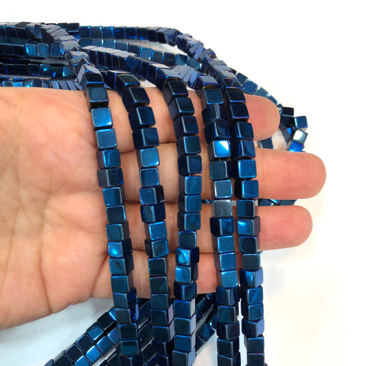 6mm Küp Hematit - Lacivert