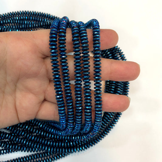 6mm Fasetli Pul Hematit - Lacivert