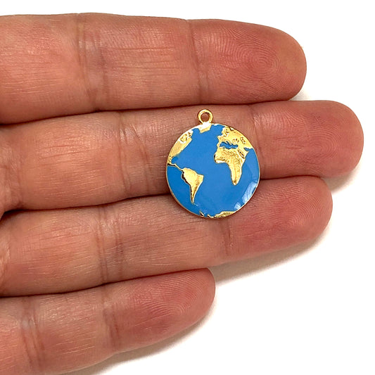 Altın Kaplama Mineli Dünya Kolye Ucu - Mavi - 2