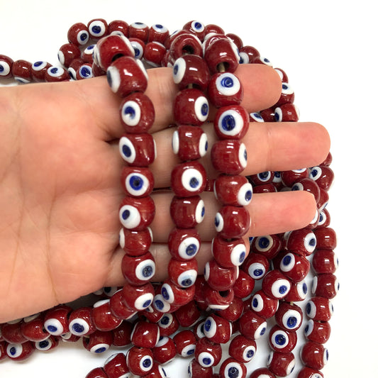 12mm Yuvarlak Cam Nazar Boncuk - Bordo