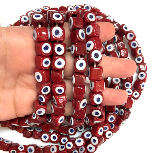 Küp Cam Nazar Boncuğu - Bordo