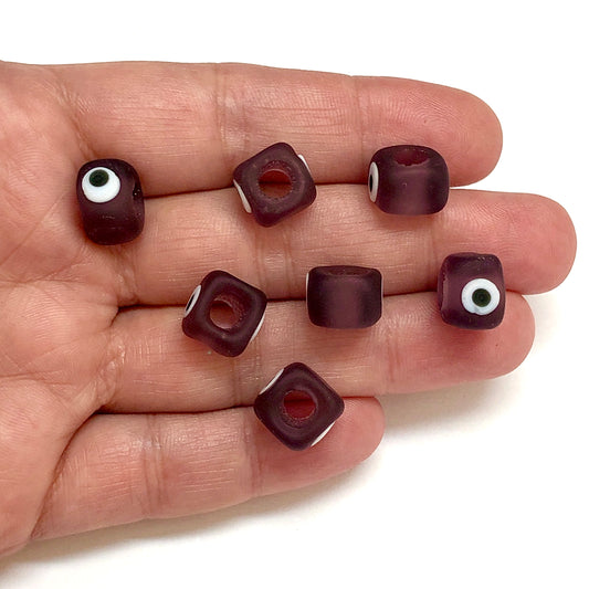 Murano Buzlu Cam Nazar Küp - Mürdüm