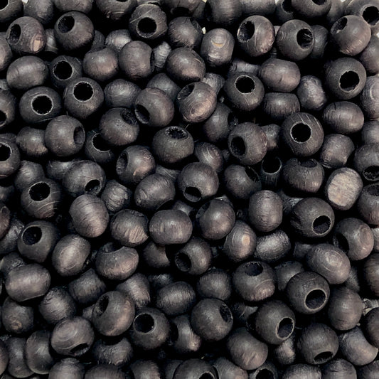 10mm Geniş Delikli Ahşap Boncuk - 29 - Mat Siyah