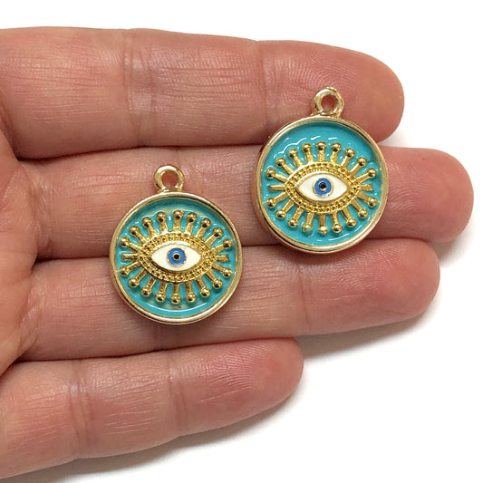Gold Plated Enamel Eye Pendant- Bebe Blue