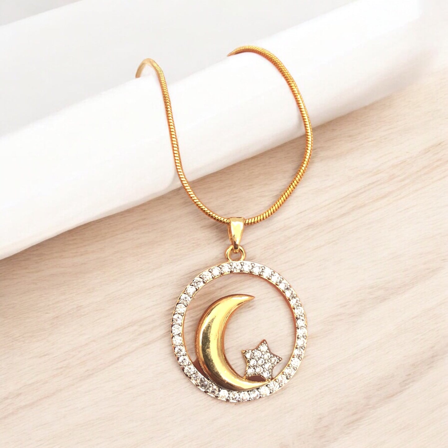 Altın  Kaplama Zirkon Taşlı Ay Yıldız Kolye Ucu