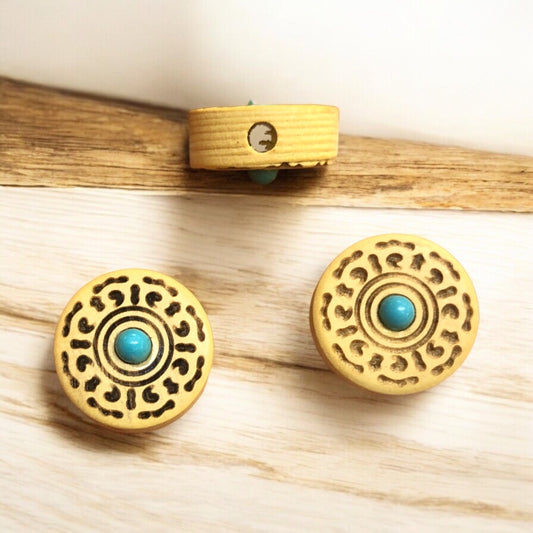 Sandal Ağacı Oyma Turkuaz Taşlı Aparat-4