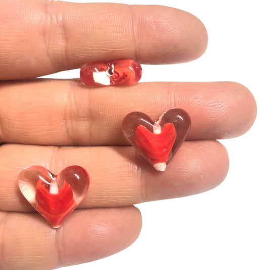 Murano Cam  Kalp Kırmızı (Dik Delikli)