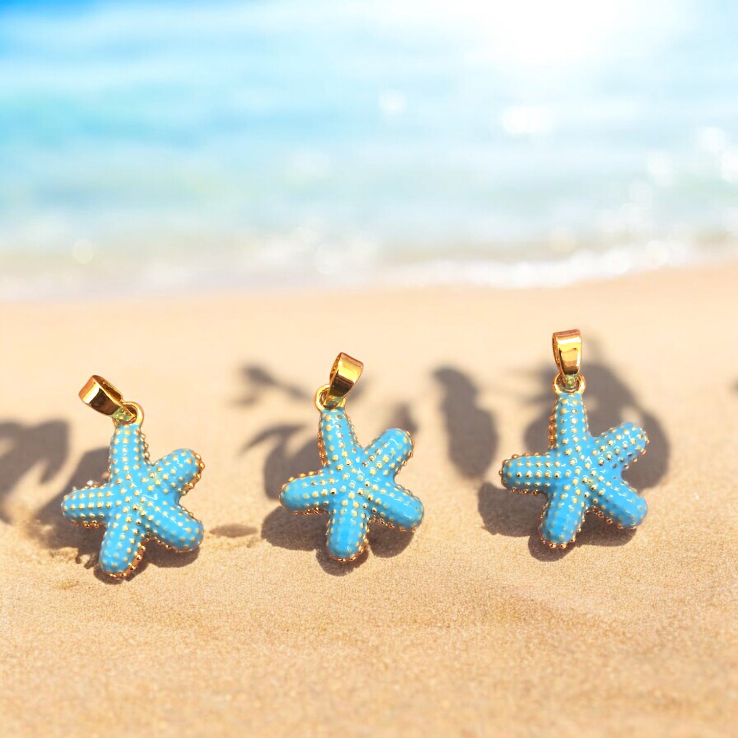 Altın Kaplama Mineli Deniz Yıldızı Kolye Ucu -Mavi