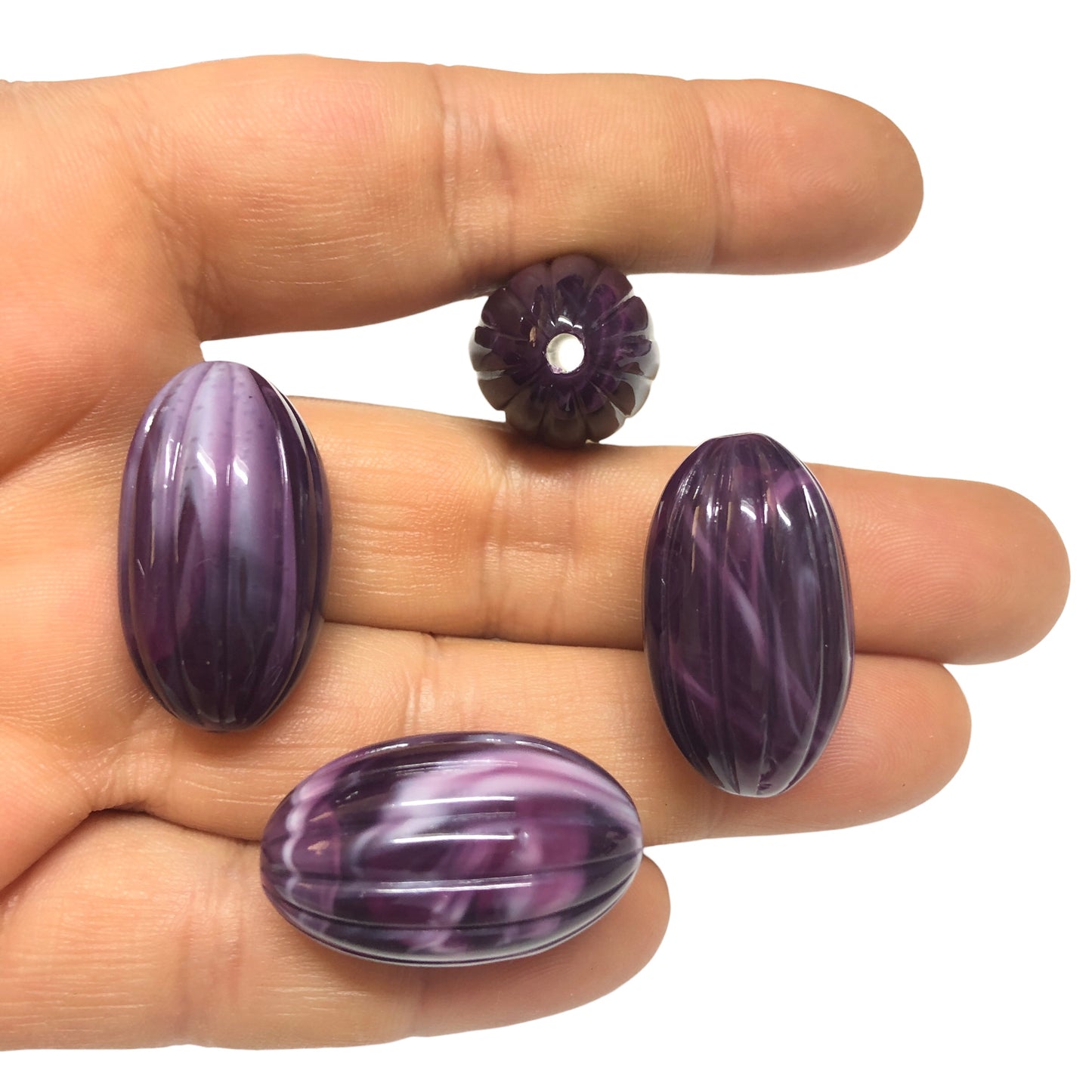 A Kalite Akrilik Çizgili Oval 17x29mm--Ebruli Mürdüm