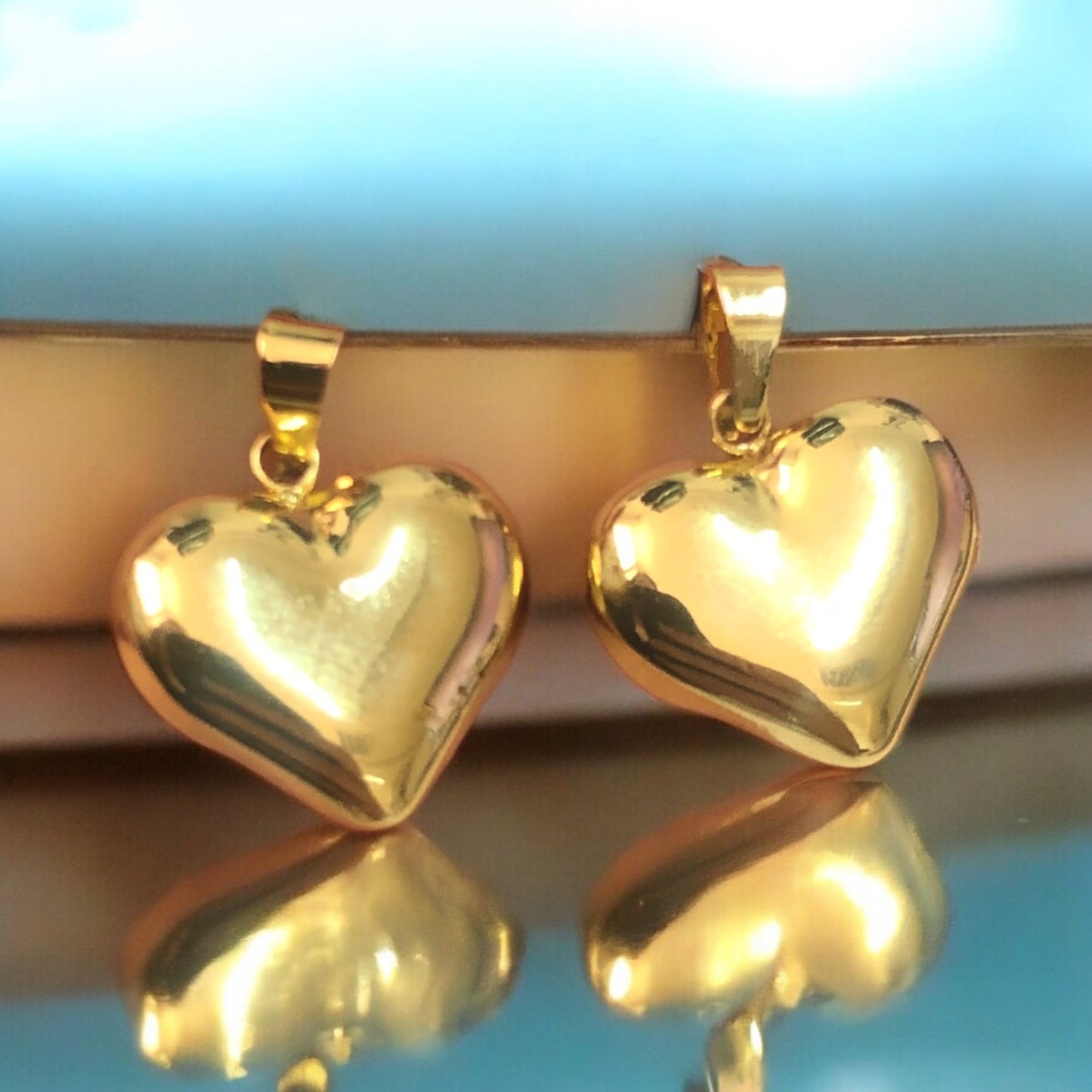 Sarı Çelik Tombul Kalp Kolye Ucu