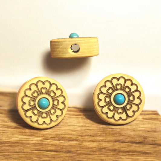 Sandal Ağacı Oyma Turkuaz Taşlı Aparat-3