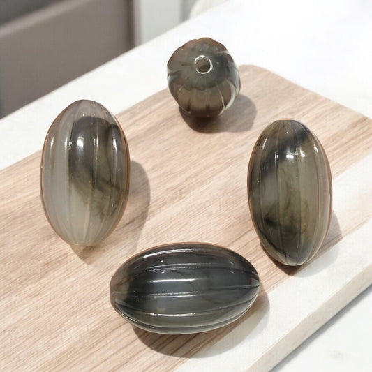 A Kalite Akrilik Çizgili Oval 17x29mm- Gri Ebruli