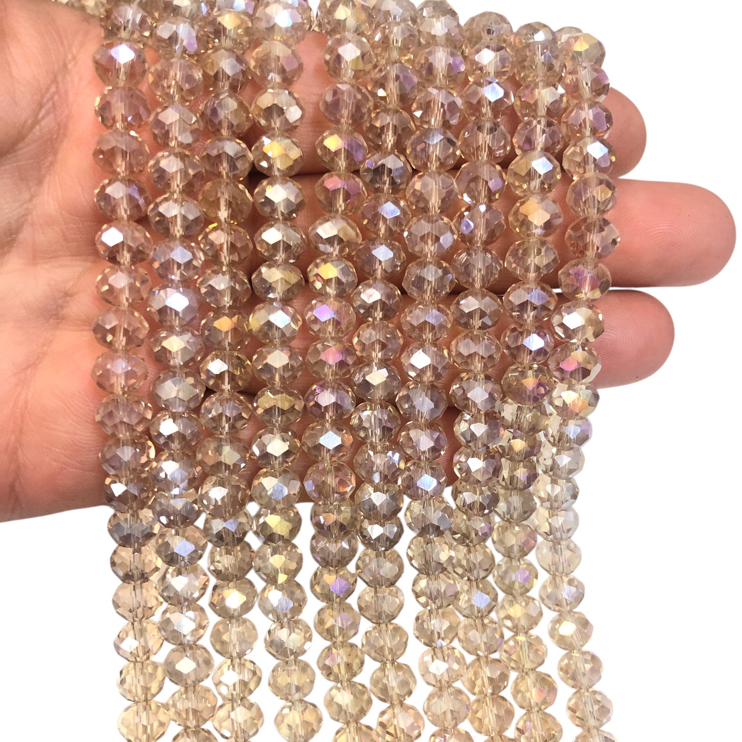 Kristal Boncuk, Çin Kristali-8mm-62 Şeffaf Janjan Bej